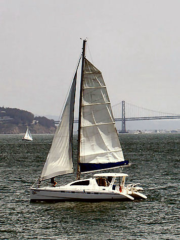 Two sailboats in San Fancisco's Golden Gate